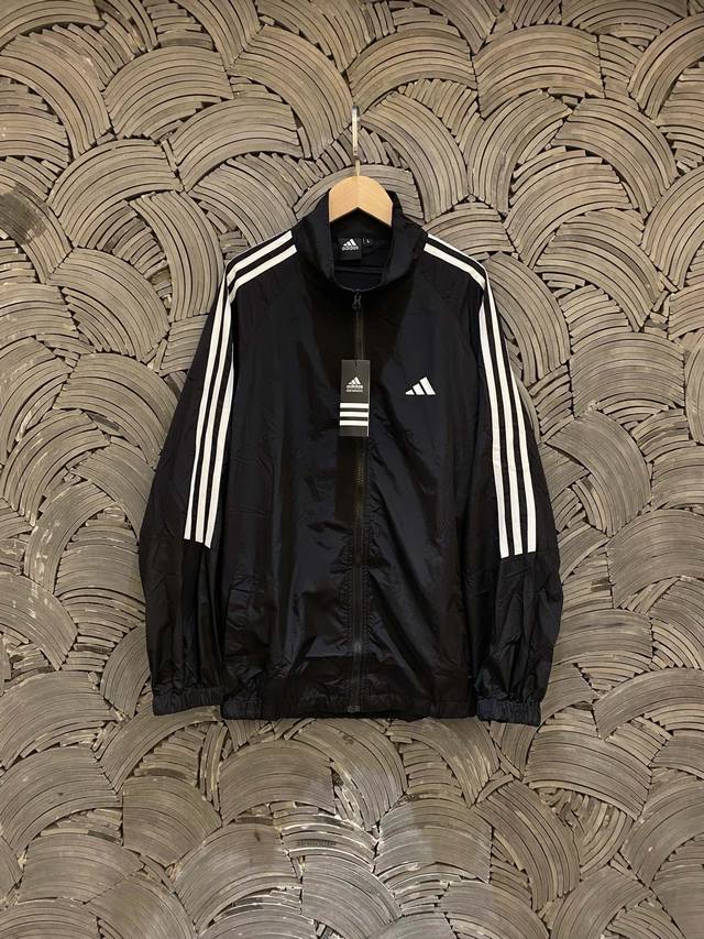 Adidas Stand Collar Sun Protection Jacket Thin Wrinkled Side Three-Bar Jacket Sp