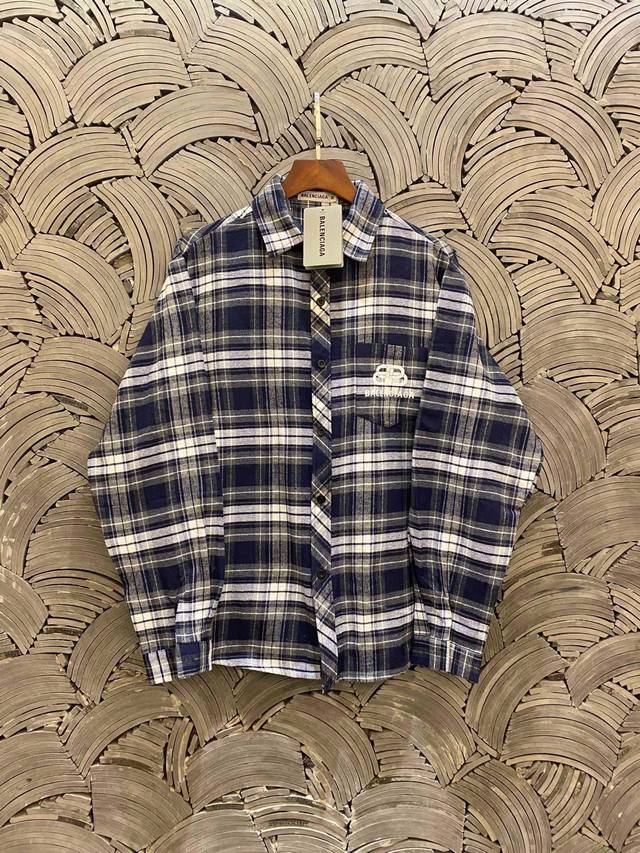 Balenciaga lock check pattern pure cotton brushed shirt couple style Color: Plai
