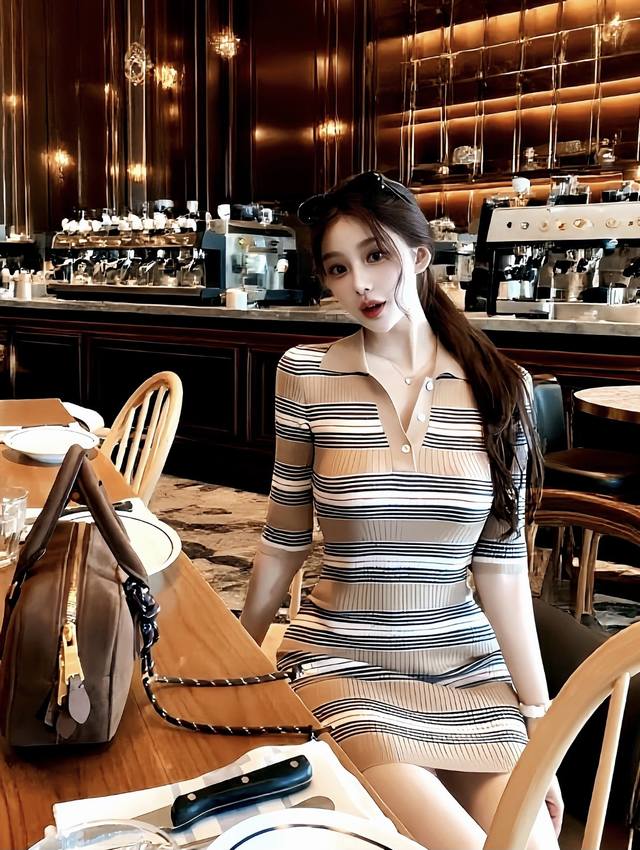 High-end edition, hot-selling version Burberry mocha brown striped knitted hip s