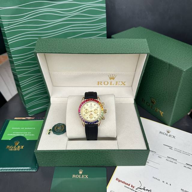 Rolex Cosmograph Daytona Quartz Series Gold Full Diamond Luxury Watch, Rubber St