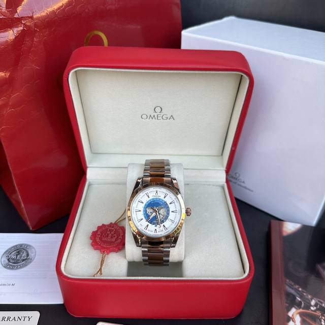 Omega Seamaster Aqua Terra watch with a rose gold and white dial and quartz move