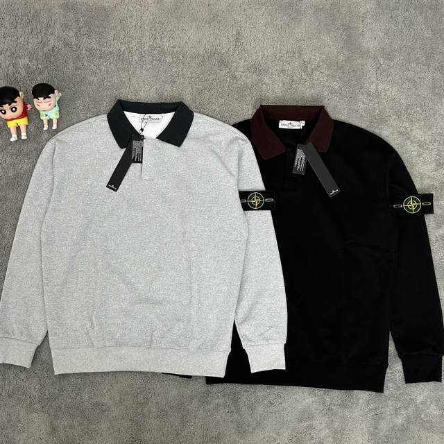 New arrival! Stone Island 25Ss autumn lapel contrasting polo sweatshirt, a clas