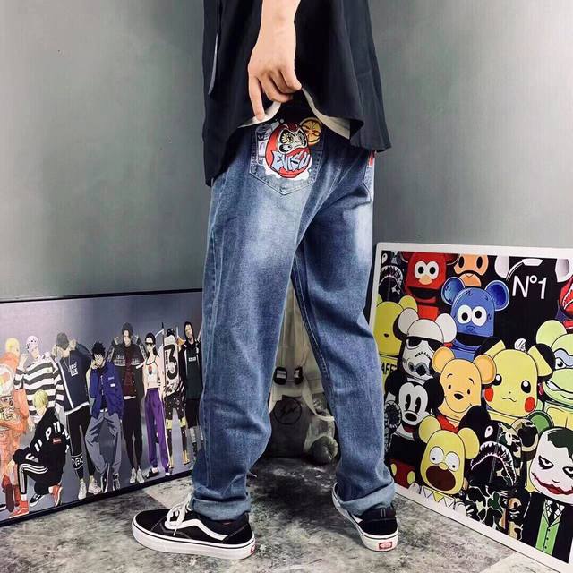 Zhongshan original Evisu Fukushin Fukumaru Daruma Seagull washed denim trousers,