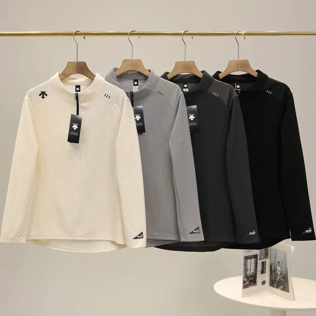 Descente's new early fall unisex sweatshirt, zippered long-sleeved base layer,