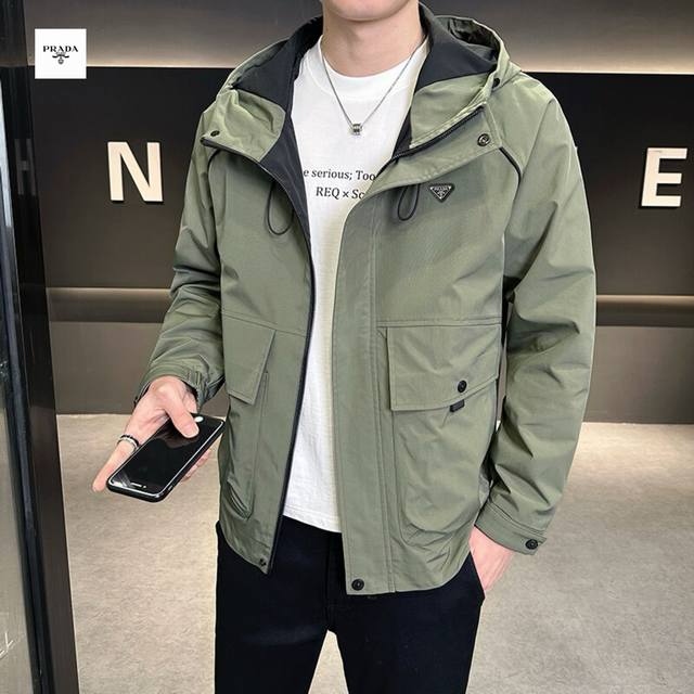 Prada's new 2025 Prada overseas edition three-color Ins workwear hooded jacket i