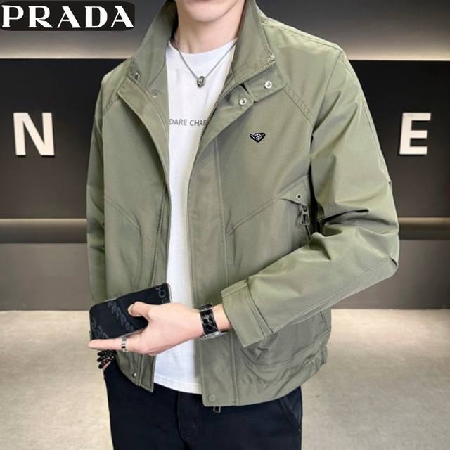 Prada's overseas edition 25Ss new four-color Ins workwear stand-collar casual ja