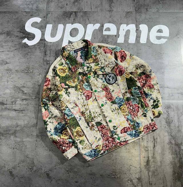 Lv Rose Flower 2025 Autumn New Retro Denim Jacket Fabric is made of denim fabric