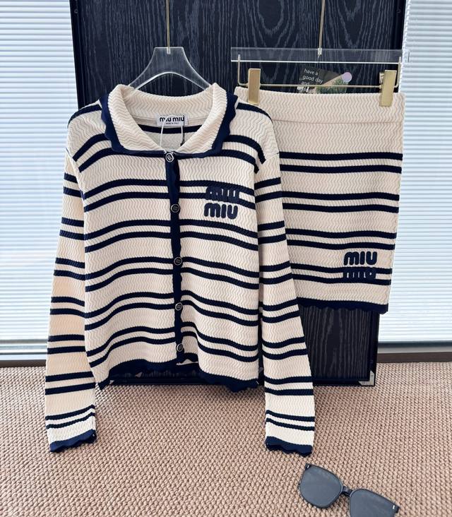 Price: Product Name: Mium*U Rich Girl Navy Striped Cardigan and Skirt Set Size: