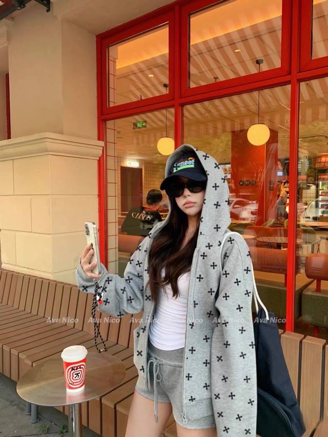 New arrival Smfk Cross full print hooded sweatshirt Hooded zipper style Back to