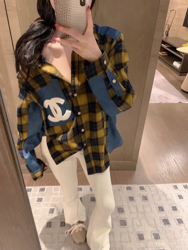 New arrival: Chane* retro yellow plaid shirt~ nails the vibe! I instantly fell