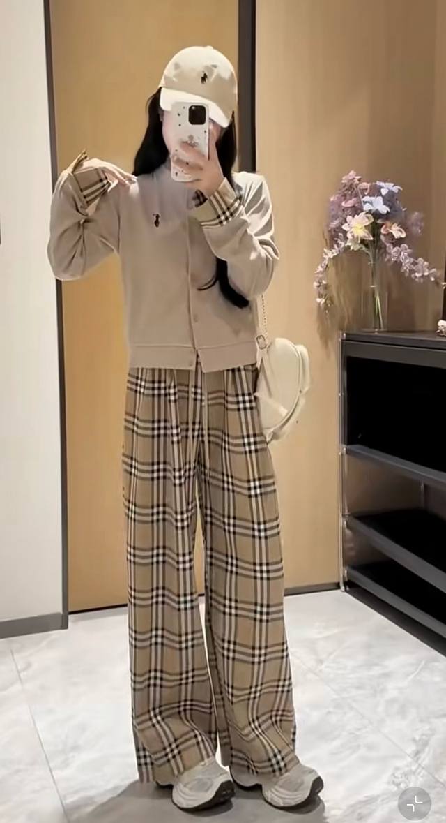 New suit Ralph Pony American retro plaid casual suit ~ Plaid suit Cardigan trou