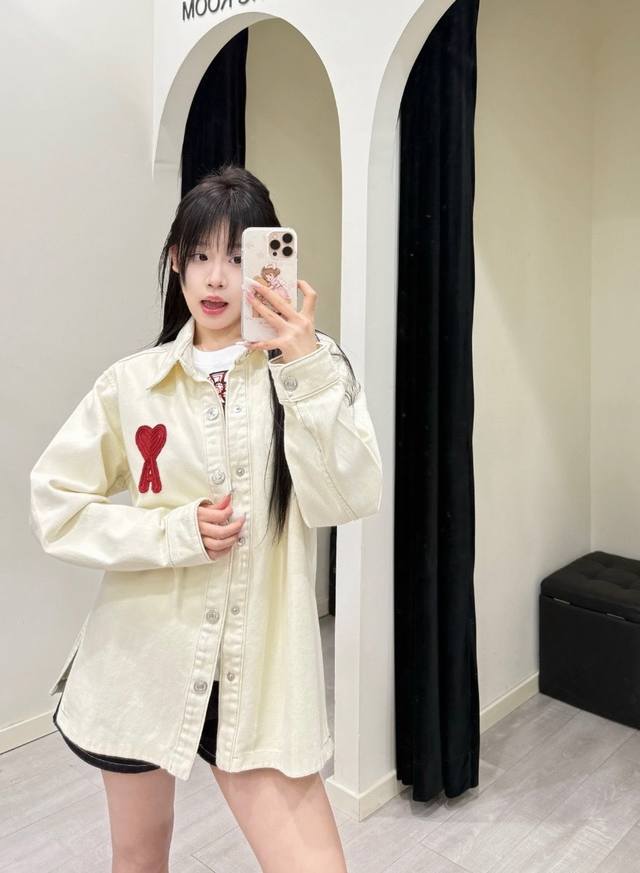 New arrival, great style! Ami heart logo denim shirt. Early fall must-have deni