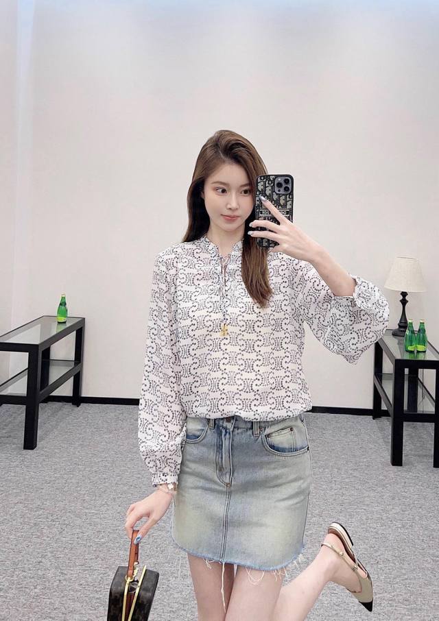 New arrival Celin* Celine 25Ss floral Arc de Triomphe logo shirt Elegant and in