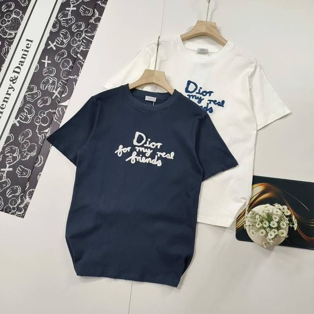 Sizes Xs-L Featured Dior 2025 Ss new friend's signature embroidered short-sleeve