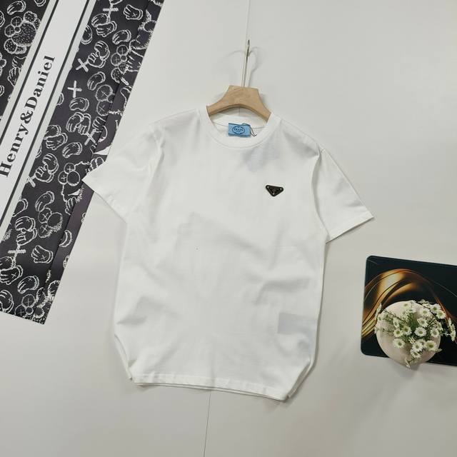 Sizes Xs-L Popular Prada 2025 Ss left triangle logo short-sleeved T-shirt This