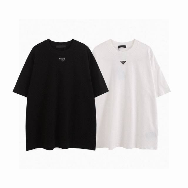 Prada 2025Ss new style couple's casual short-sleeved T-shirt with a triangle ch