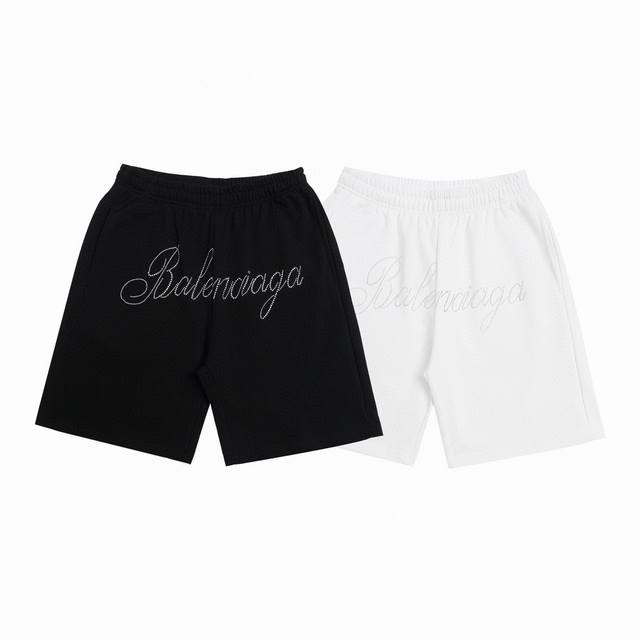 Balenciaga 2025Ss hot-stitched rhinestone lettered casual couple loose cotton te