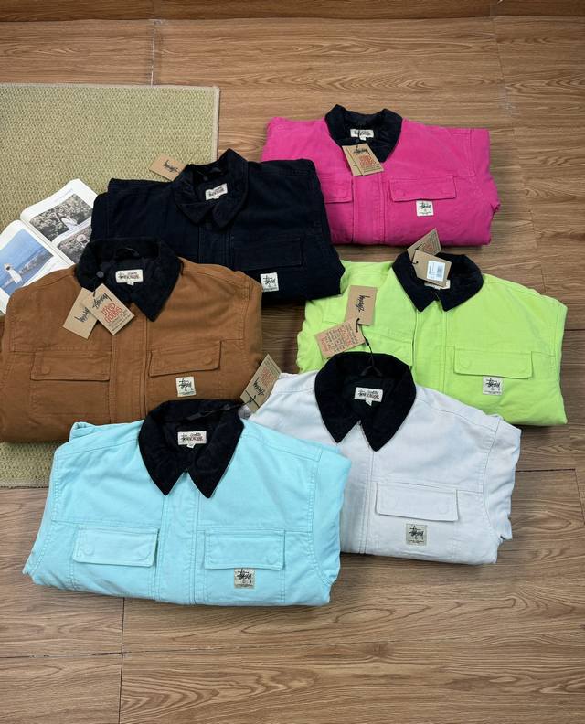 Details# Stussy Washed Canvas Shop Jacke, a vintage heavy-duty washed cotton jac