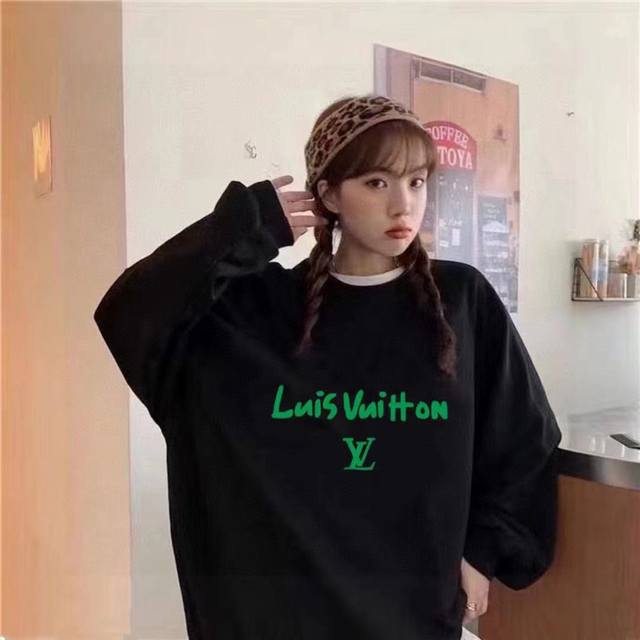 for Lv Louis Vuitton 24Ss autumn new style green label letter print round neck