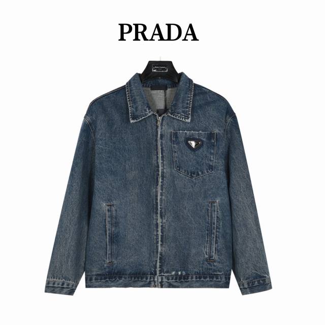 prada Prada triangle logo vintage washed and distressed zipper denim jacketThe s
