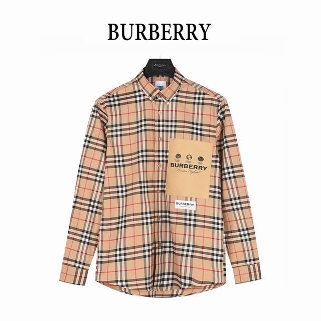 Burberry Burberry label patch plaid long-sleeved shirt is first-time pattern-mad