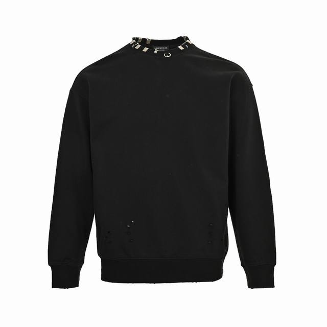 Balenciaga 24Fw round neck sweatshirt with pierced collar and rivet bucklesCusto
