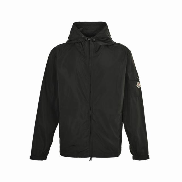 Moncler Hooded Jacket with Embroidered Sleeve Pockets and Zip Closure. Made from