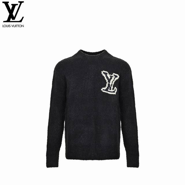 Louis Vuitton 22Fw jacquard front and back large logo crew neck sweater . Origi