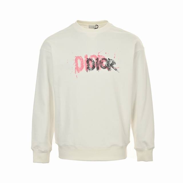 Dior 24Fw hand-painted graffiti ink-splashed letter print short crew neck sweats