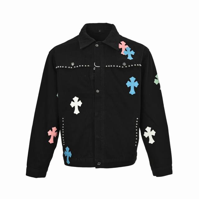Chrome Hearts Chrome Hearts colorful cross rivet denim jacketThe same cross-prin
