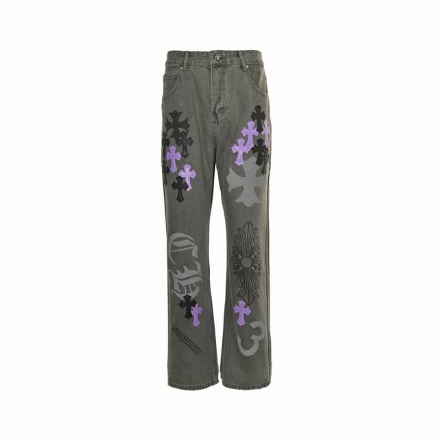 Chrome Hearts 25Fw Purple Cow Spray-painted Graffiti Leather Jeans As an online