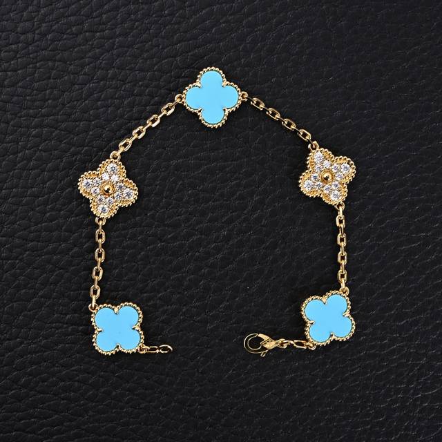 Van Cleef & Arpels Vca Lake Green Mother-of-Pearl Diamond Four-Leaf Clover Five