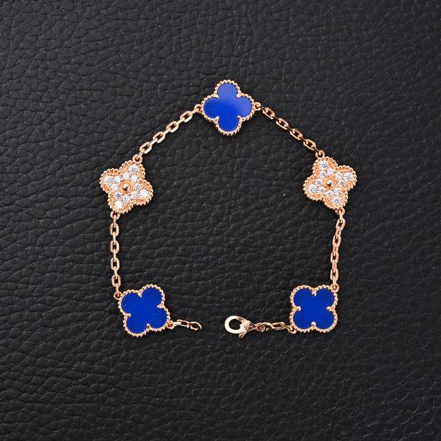 Van Cleef & Arpels Vca Blue Mother-of-Pearl Diamond Four-Leaf Clover Five-Flowe
