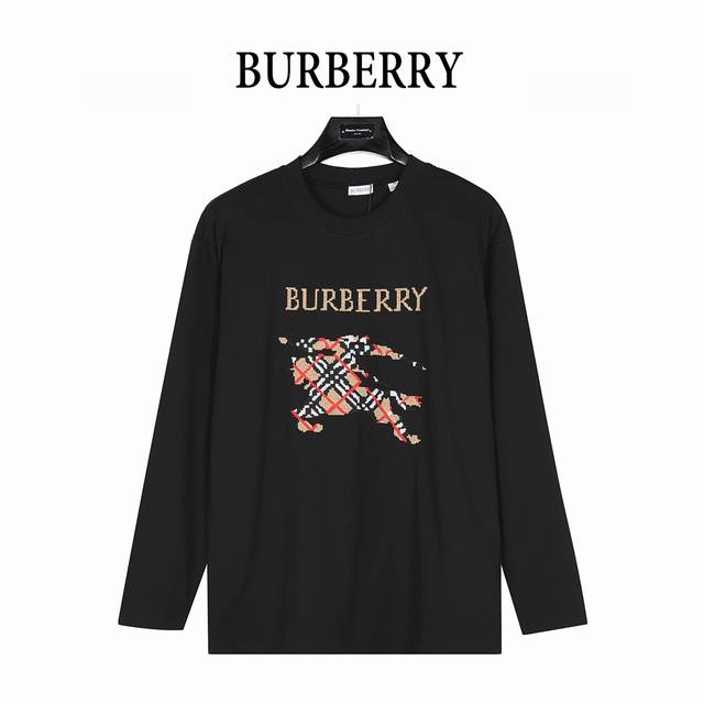 Burberry 25Fw Plaid Warhorse Cross-Stitch Embroidered Long-Sleeved T-Shirt. Made