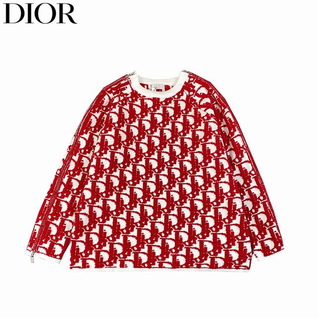 Dior 25Ss jacquard towel embroidered zippered long-sleeved sweater is meticulous