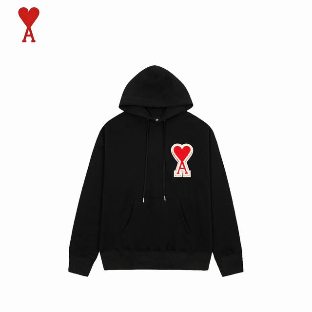 Ami Ss Big Heart Embroidered Hoodie. . 380g custom-made, rough-touch fabric. Al