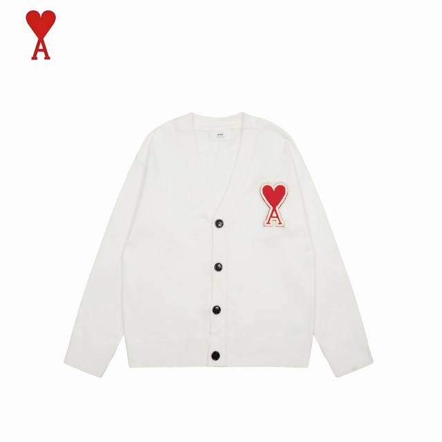 Ami Ss classic style big heart cardigan sweater 90% cotton 10% wool yarn correct