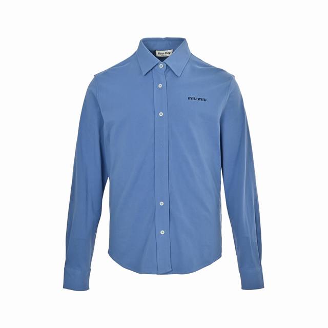 Miumiu Miu Miu blue small label cotton pique long-sleeved shirt Authentic 14200