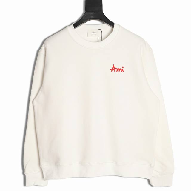 Ami paris Amy 25Fw small letter round neck sweatshirt 480G high-grade combed cot