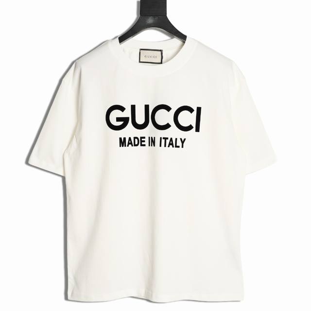 Gucci 25Ss flocked lettering short-sleeved T-shirt. Made from custom 240g 26s ul
