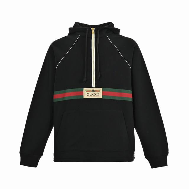 Gucci Red and Green Web Half-Zip Long-Sleeved Hooded Sweatshirt . Made with a 2