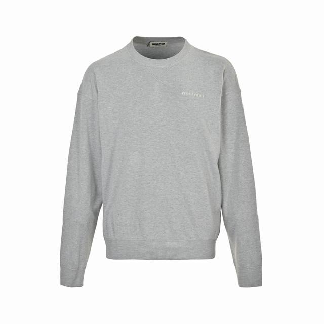 Miu Miu 25Fw Grey Small Logo Crewneck Sweater is made from a perfectly matched b