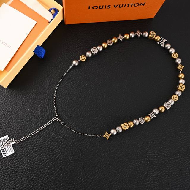 Louis Vuitton Lv Damierparty old gold bead necklace Lv necklace