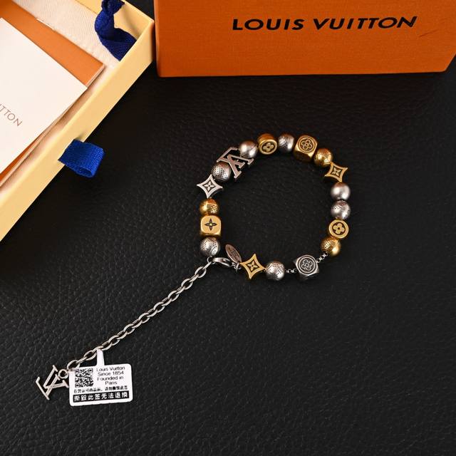 Louis Vuitton Lv Damierparty distressed gold bead bracelet Lv bracelet