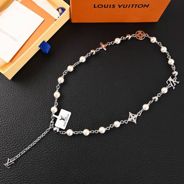 Louis Vuitton Lv pearls Damier inscribed metal bead necklaceLvpearls bracelet fe