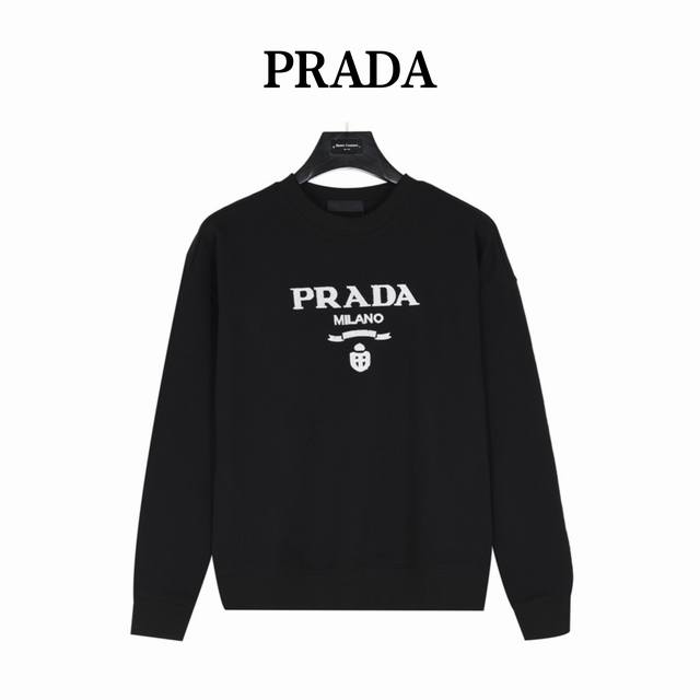 prada 24Fw casual round neck sweatshirt with toothbrush embroidered logo. Custom