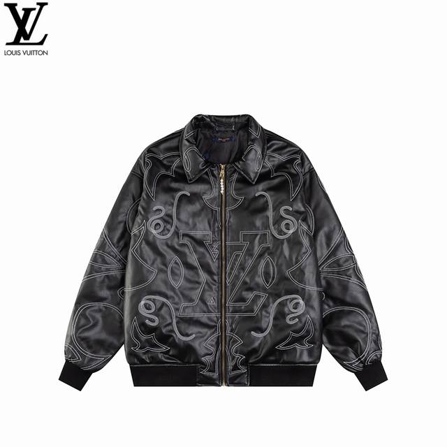 Louis Vuitton 25Ss Pharrell embroidered leather bomber jacket - Made of genuine