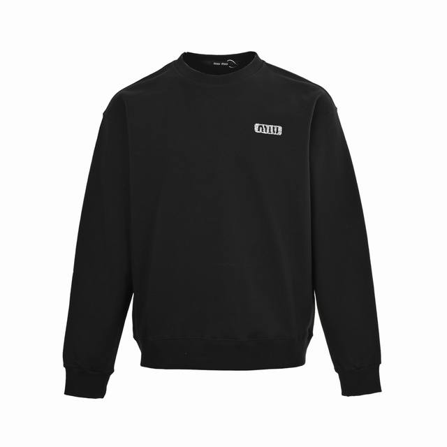 Miu Miu 25Fw rhinestone lettering crew neck sweatshirt480G high-grade combed cot