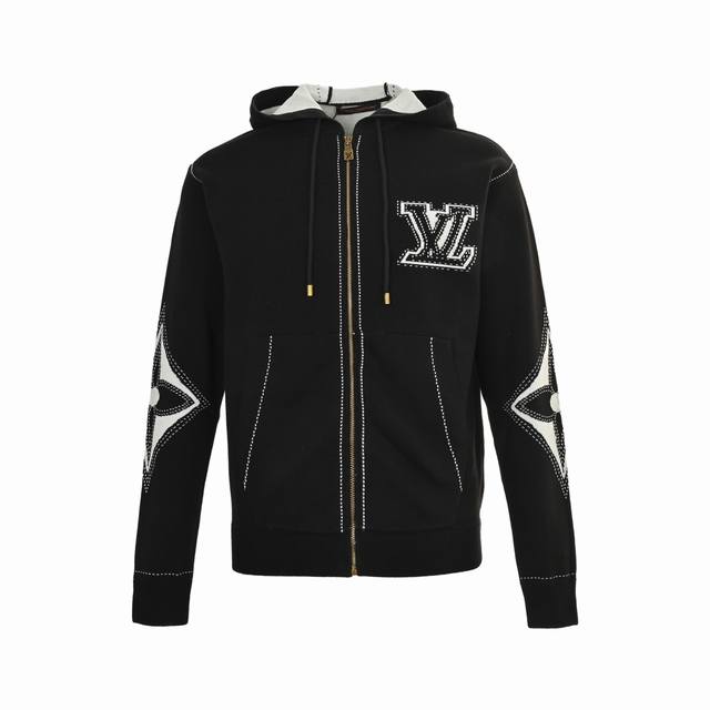 Louis Vuitton 25Fw Intarsia Logo Knit Zip-Up JacketThis zip-up cotton hoodie fea