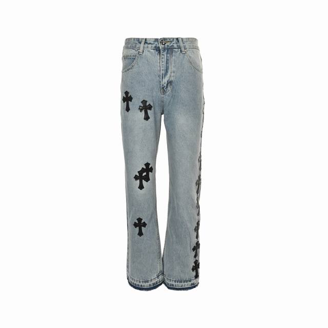 Chrome Hearts Cross Jeans with Leather Logo . Available in various washes and t